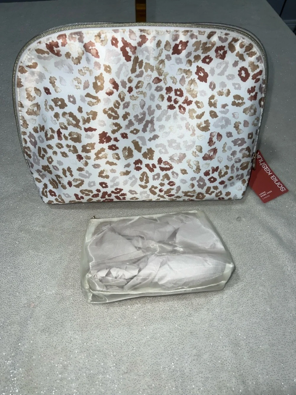 Sonia Kashuk Large Dome Cosmetic Case Set White Leopard Print NWT